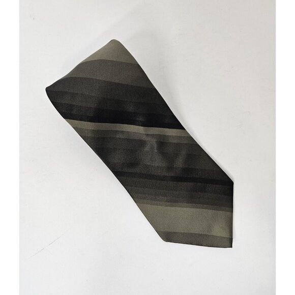 Zylos George Machado 100% Silk Tie Dark Green Tone on Tone & Black Stripe - Picture 2 of 7